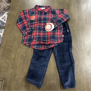NWT Magnetic Me Plaid Button-Up Shirt and Navy Pants Set